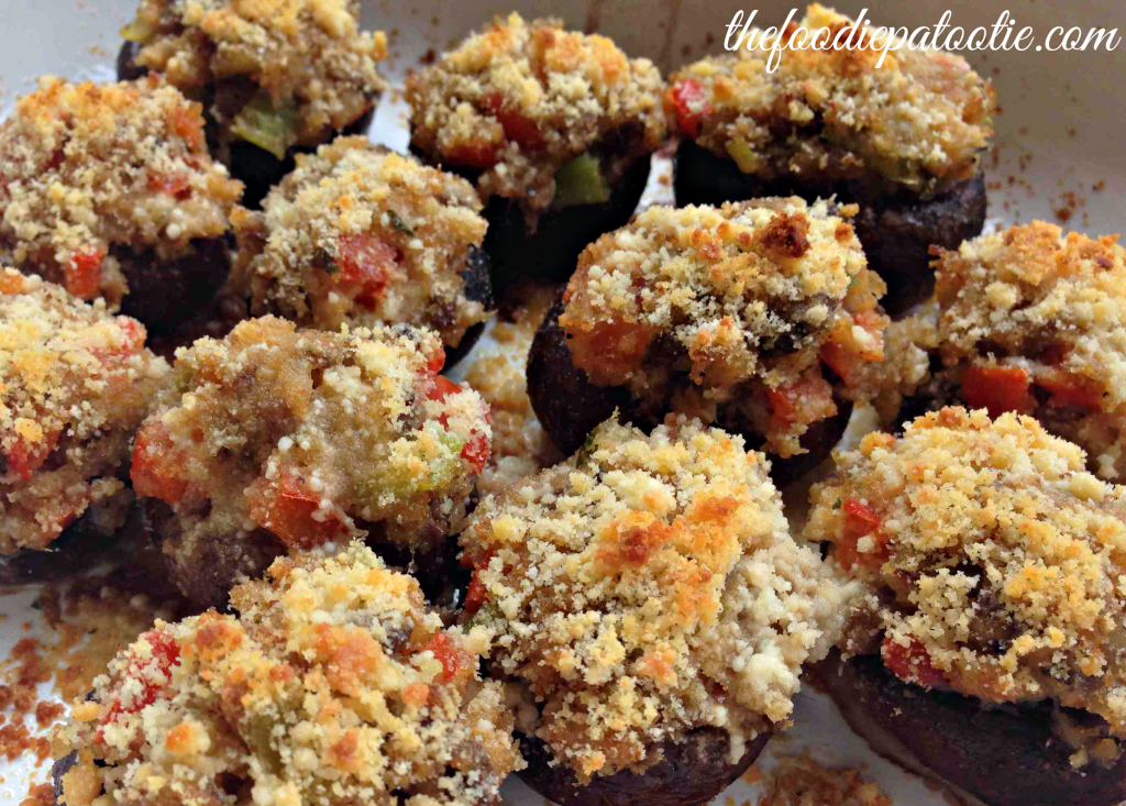 Crab-Stuffed Mushrooms #recipe via TheFoodiePatootie.com | #appetizer #foodholiday #foodcalendar #snack #seafood