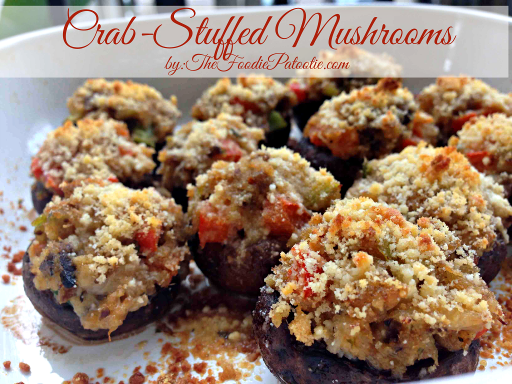 Crab-Stuffed Mushrooms #recipe via TheFoodiePatootie.com | #appetizer #foodholiday #foodcalendar #snack #seafood
