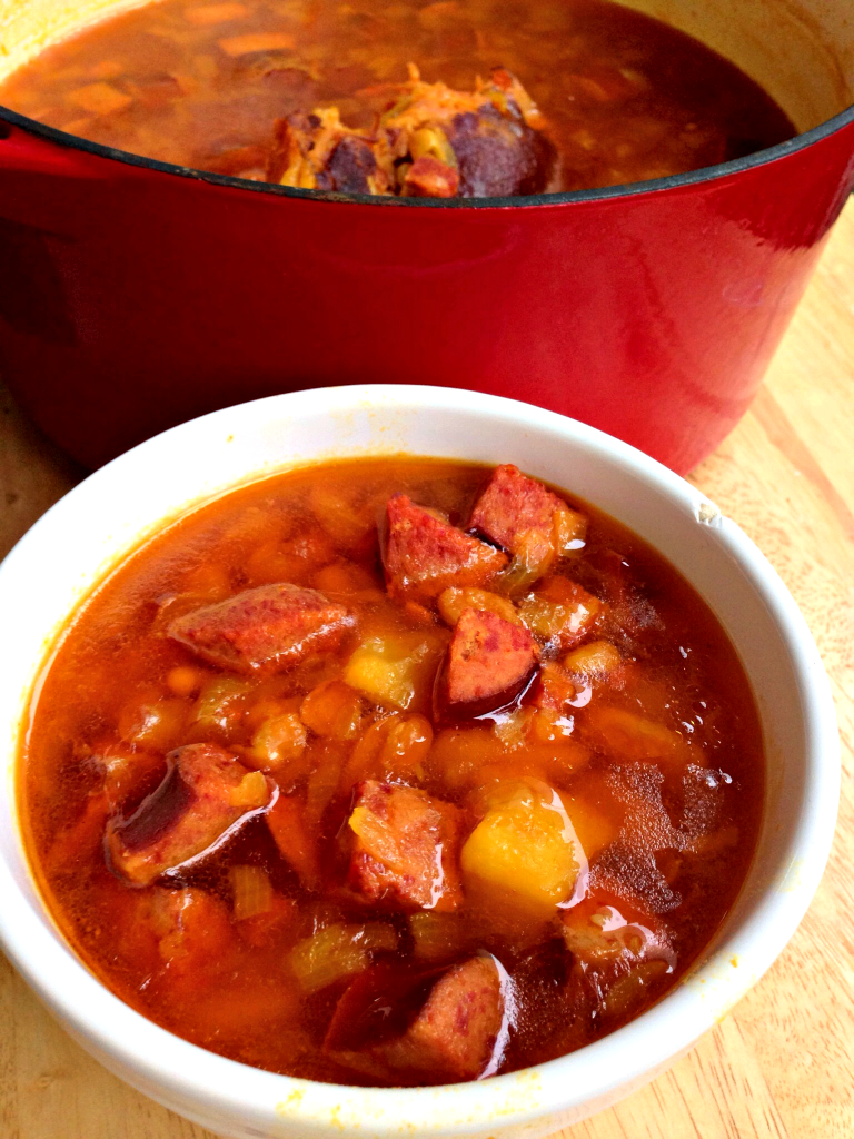 Spanish Bean Soup #recipe via TheFoodiePatootie.com | #soup #foodholiday #foodcalendar #ham