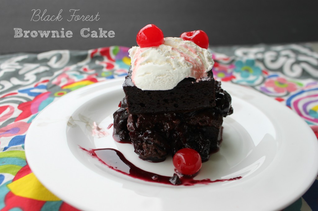 Black Forest Brownie Cake via TheFoodiePatootie.com | #chocolate #dessert #cherries #brownie #cake #recipe #foodholiday