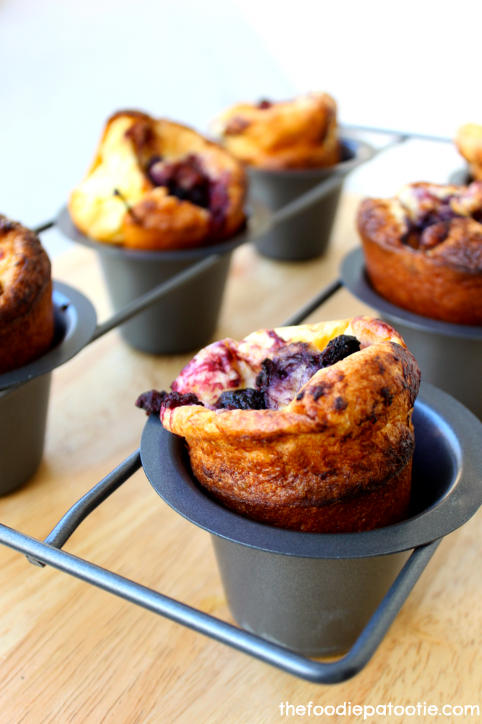 Blueberry Lemon Popovers via TheFoodiePatootie.com | #blueberry #breakfast #baking #foodholidays #recipe