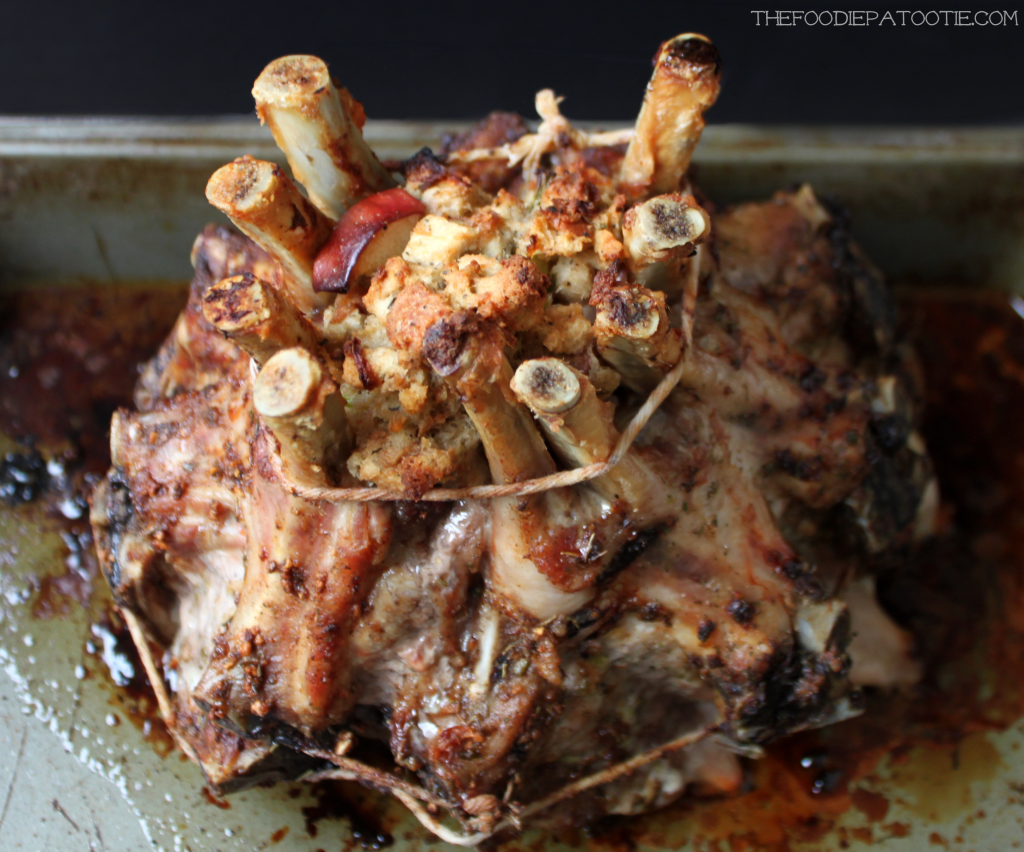 Crown Roast of Pork with Apple Stuffing via TheFoodiePatootie.com | #pork #recipe #foodholidays