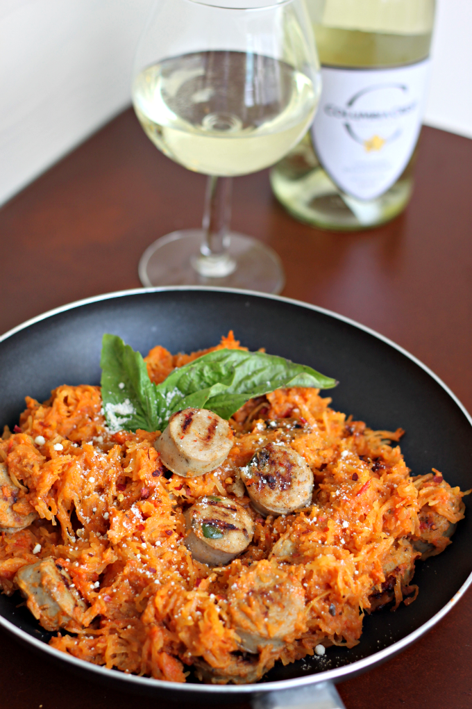 Spaghetti Squash "Pasta" a la Vodka with Al Fresco Chicken Sausage and Columbia Crest Wine