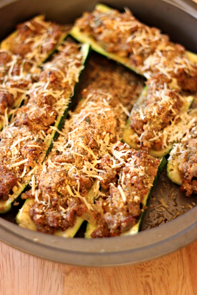 National Bratwurst Day | Bratwurst-Stuffed Zucchini Boats