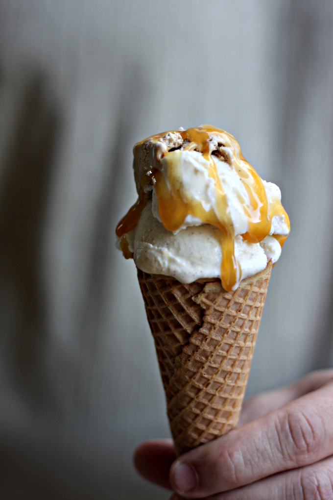 National Ice Cream Cone Day | Vanilla Coffee Ice Cream with Butterscotch Sauce