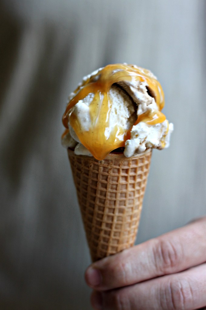 National Ice Cream Cone Day | Vanilla Coffee Ice Cream with Butterscotch Sauce