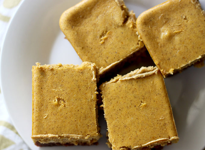 National Pumpkin Cheesecake Day | Pumpkin Cheesecake Squares with Brownie Crust