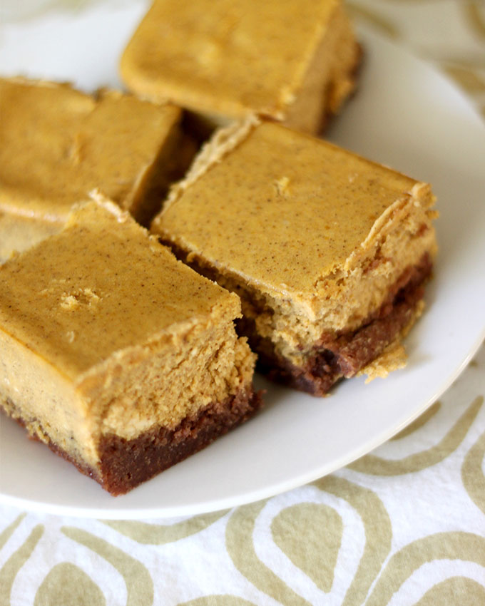 National Pumpkin Cheesecake Day | Pumpkin Cheesecake Squares with Brownie Crust