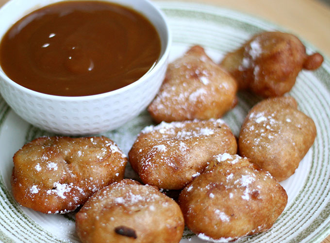 National Fritters Day | Apple Fritters and Peanut Butter Caramel Sauce