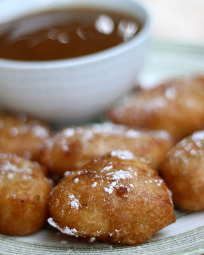 National Fritters Day | Apple Fritters and Peanut Butter Caramel Sauce