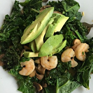 Kale and Shrimp Bowl with Mushrooms and Avocado