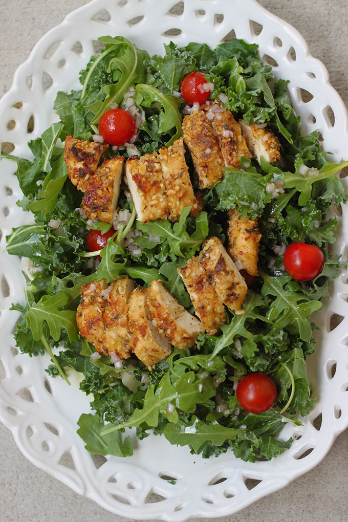 Kale and Arugula Salad with Almond Crusted Chicken and ...