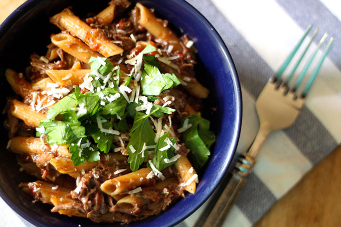 Red Lentil Penne Pasta with Braised Short Ribs