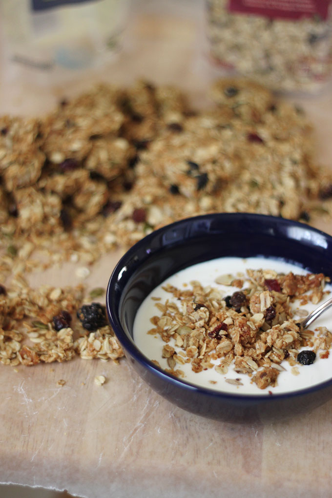 No-Bake Blueberry Muesli + Peanut Butter Granola Clusters