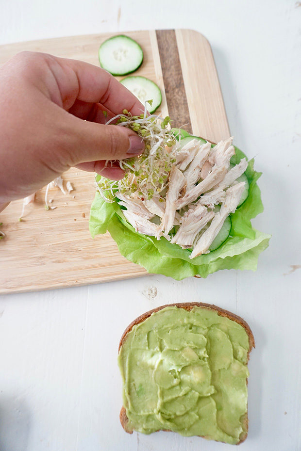 Broccoli sprouts on sandwich